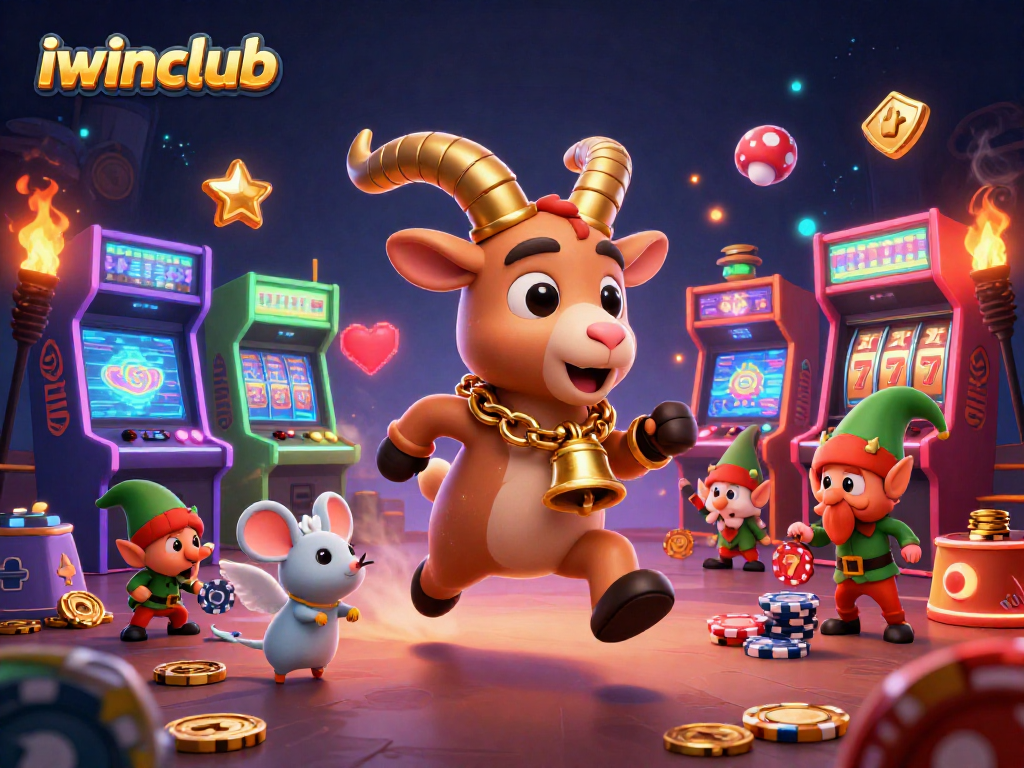 Experience thrilling gameplay at iwinclub with Krampus and mischievous gremlins in a festive casino scene.