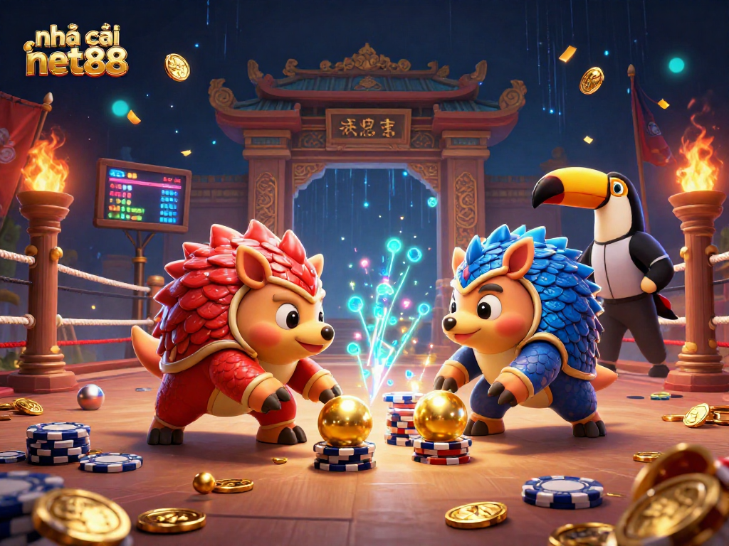 Join the excitement at nhà cái net88 where rival pangolins battle with poker chips in a grand casino scene.