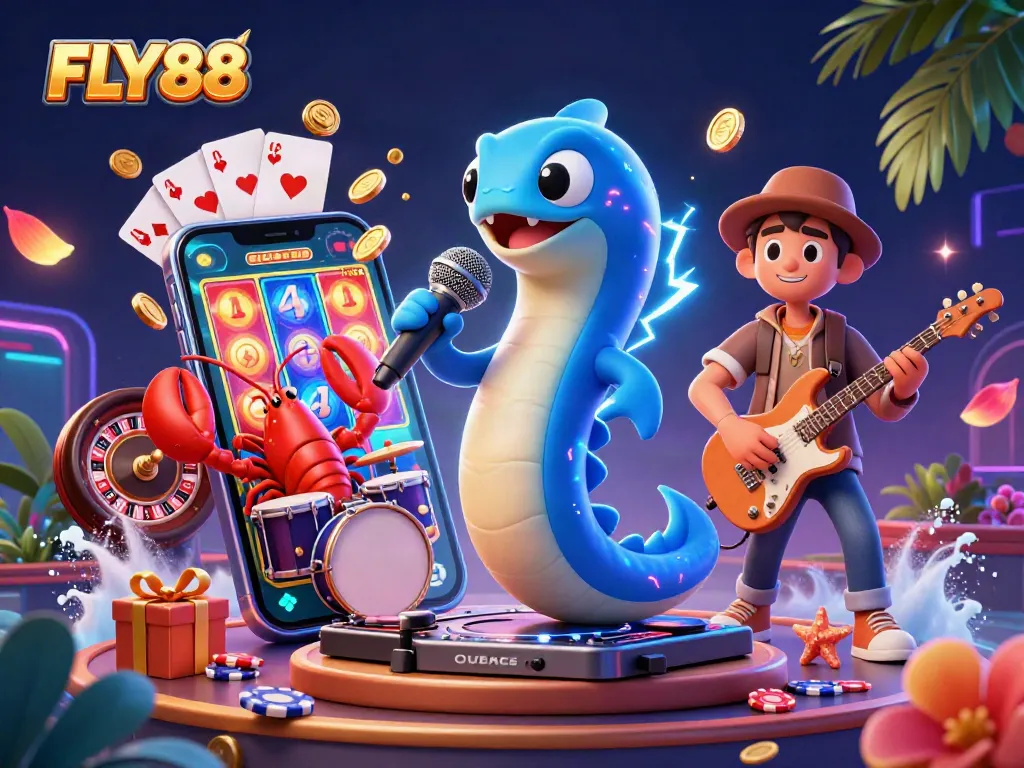FLY88 enhances gaming experiences with an exciting underwater casino scene featuring vibrant characters and dynamic elements.