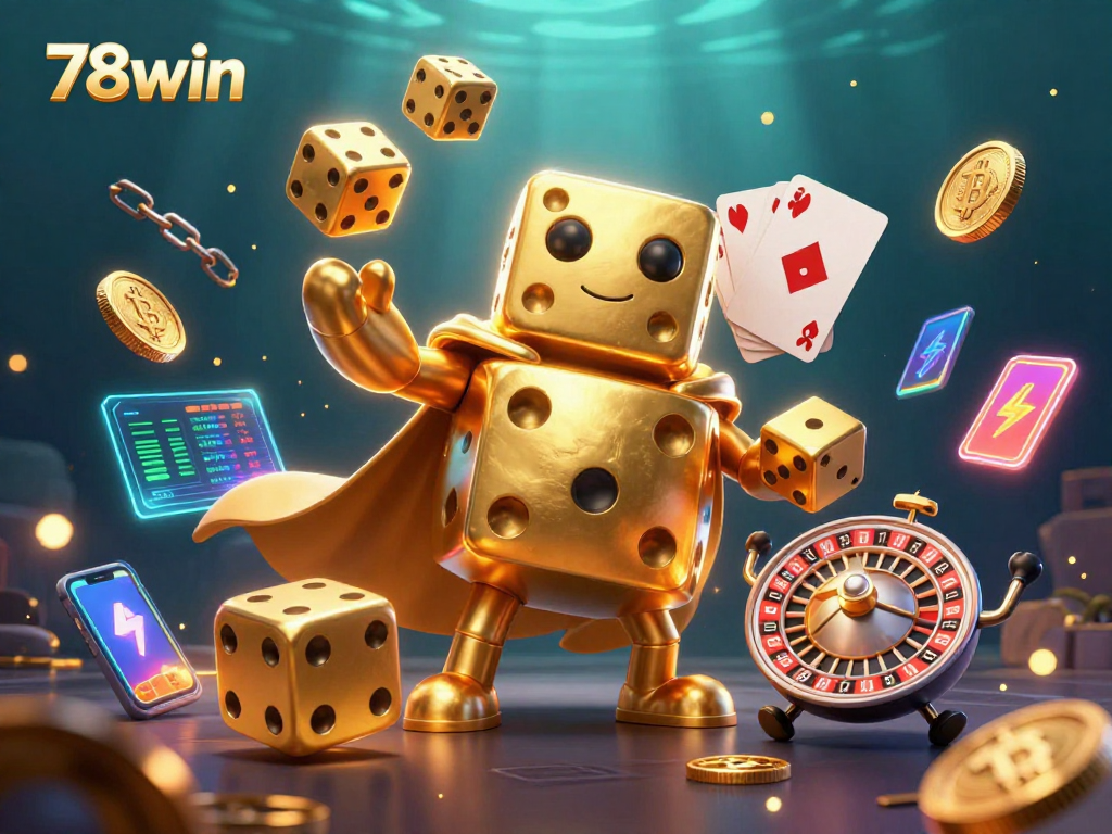 Experience thrilling moments with 78win as golden dice dance amidst a vibrant casino atmosphere.