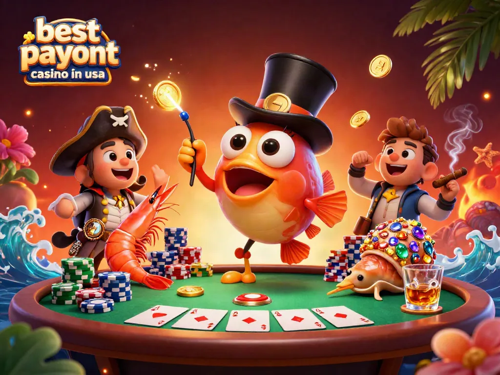 Attract golden coins at the best payout casino in usa with vibrant 3D characters in a lively scene.