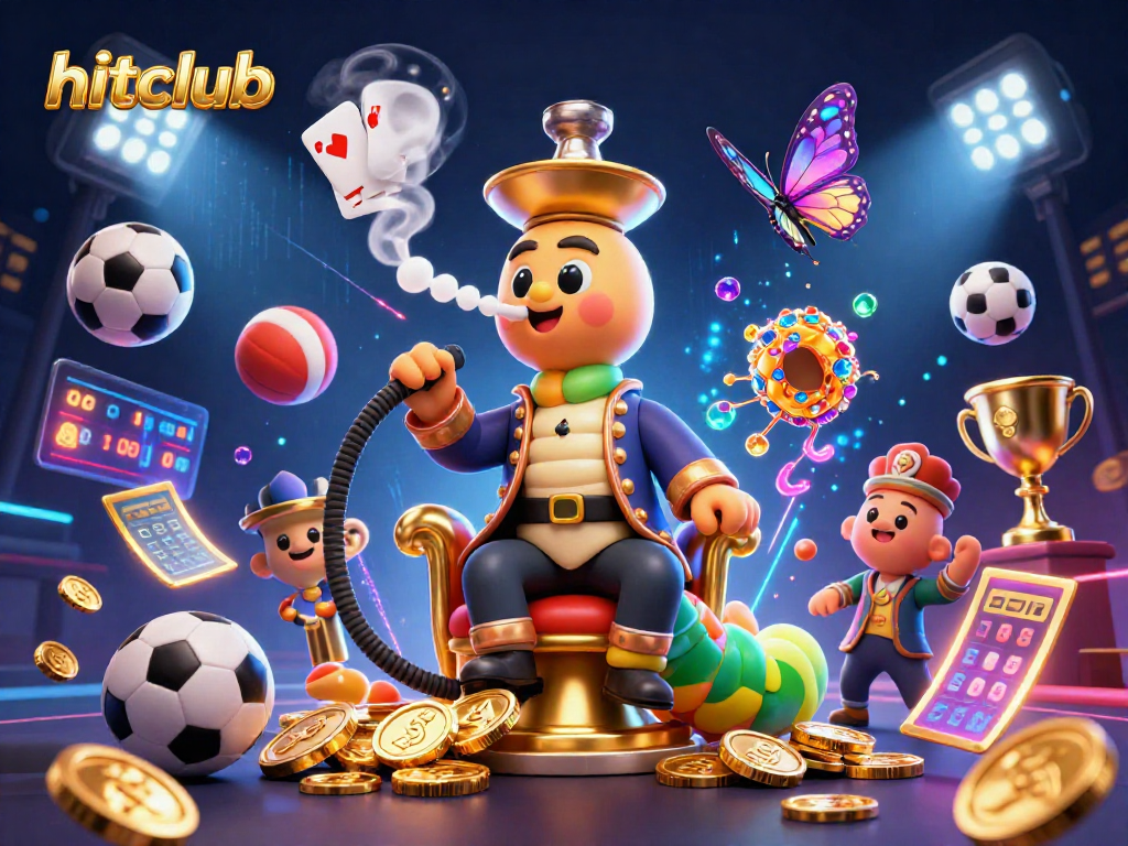 Engage with hitclub's unforgettable 3D casino atmosphere, featuring bright sports elements, golden coins, and a whimsical caterpillar character!