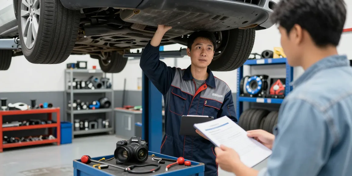 What is a vehicle service contract in an automotive workshop with a mechanic assisting a customer.