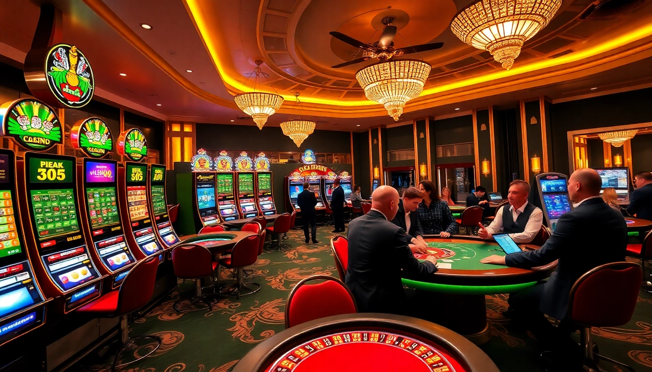 Engaging players at https://mb66.ski/ enjoying a vibrant casino experience with slot machines and poker.