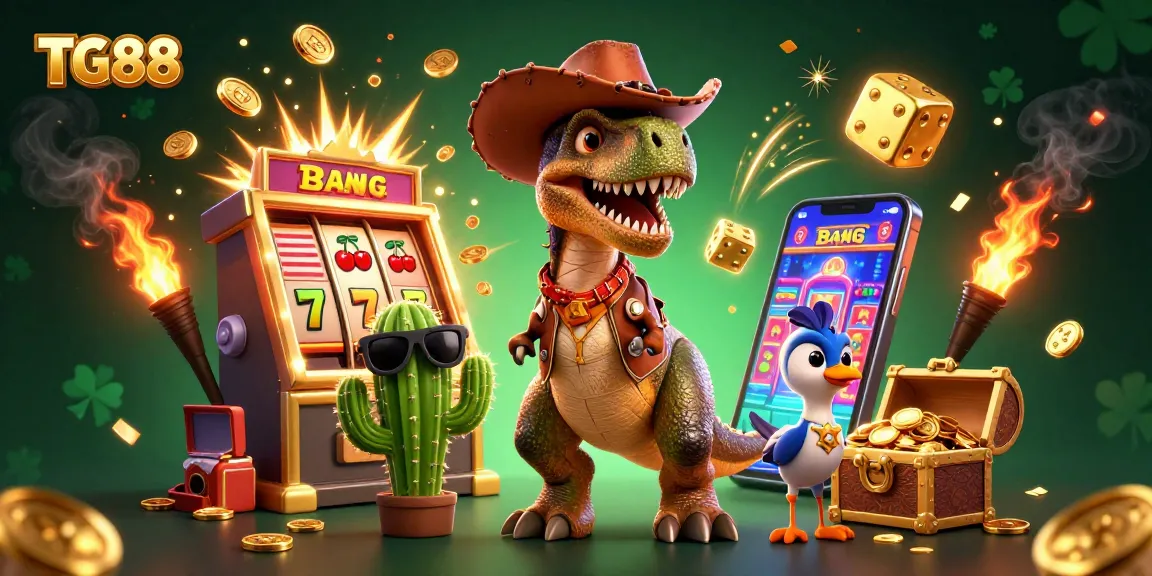 Experience thrilling jackpots with TG88 as our T-Rex hero and friends celebrate in a vibrant casino