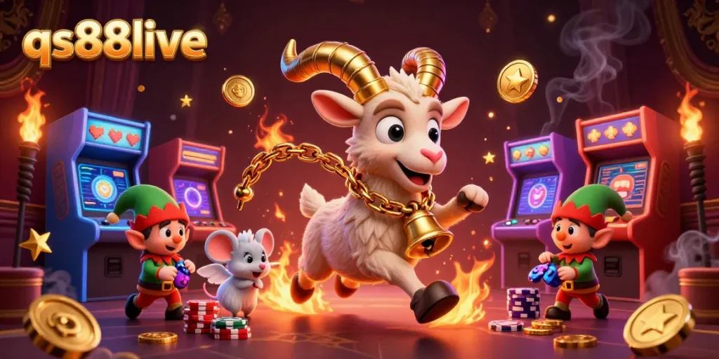 Experience the thrilling casino vibes with qs88live featuring Krampus and angelic characters.
