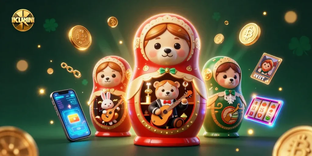 Experience thrilling gaming with KUWIN's vibrant 3D casino scene featuring diverse dealers and cryptocurrency elements.